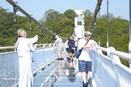 Turistas rusos disfrutan de una visita al puente de cristal en Da Lat. (Foto: VNA)