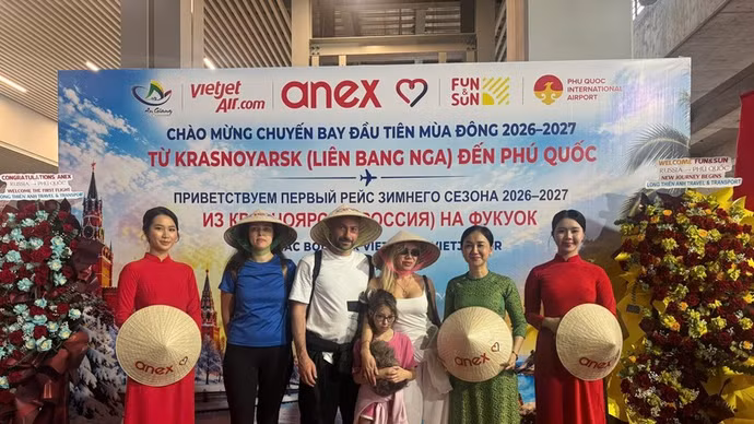 Ceremonia de bienvenida de turistas rusos a Phu Quoc (Foto: VNA)