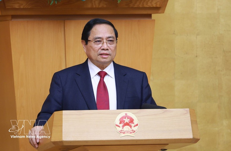 El primer ministro, Pham Minh Chinh, habla en la cita (Foto: VNA)