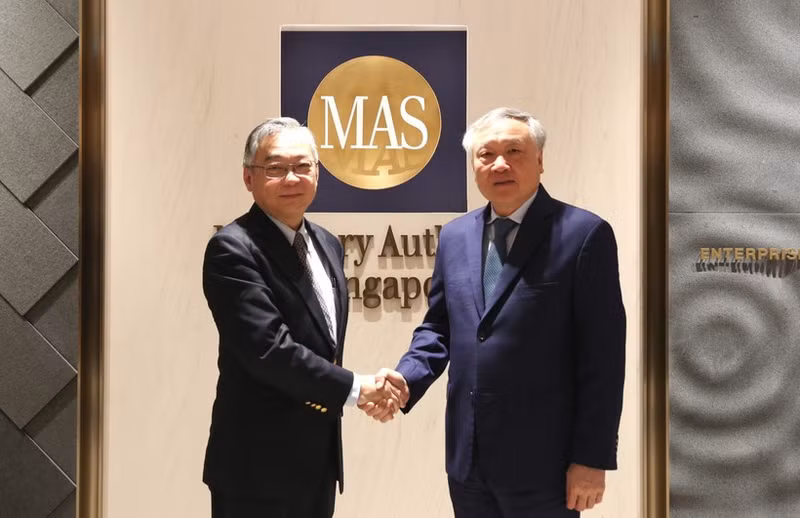 El viceprimer ministro permanente de Vietnam, Nguyen Hoa Binh, (derecha) se reúne con su homólogo de Singapur, Gan Kim Yong. (Foto: VNA)