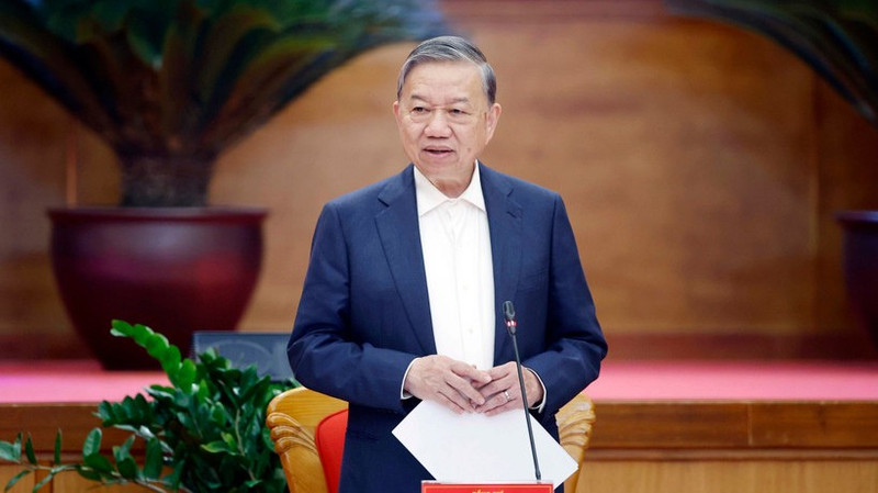 El secretario general del Partido Comunista de Vietnam, To Lam, interviene en la reunión (Foto: VNA)