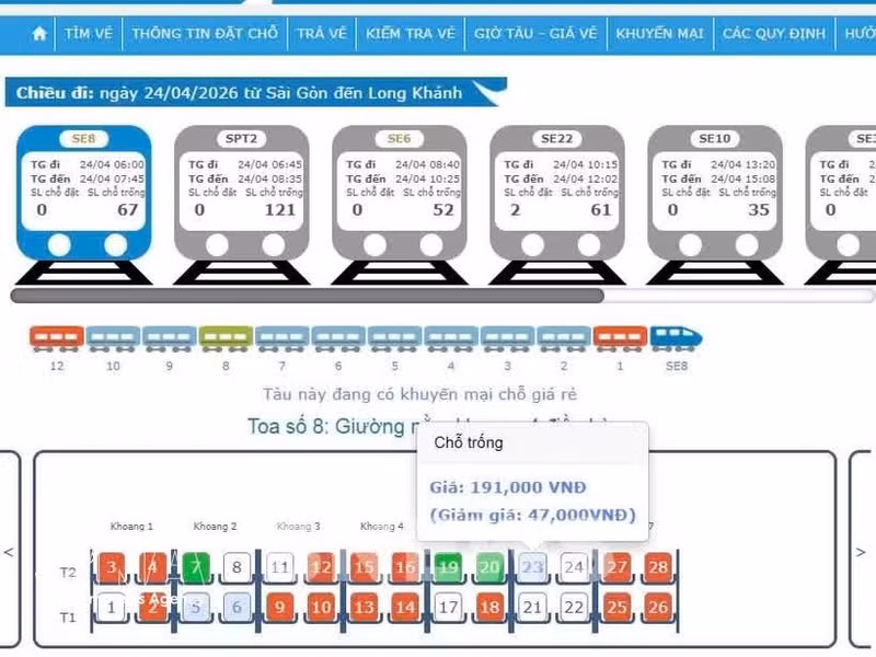 El sector ferroviario de Vietnam anuncia la puesta en marcha de la función de “tarifa flexible” en su sistema de venta de billetes en línea, basada en inteligencia artificial (IA) y con descuentos de hasta el 35 por ciento para trayectos cortos. (Foto: VNA)