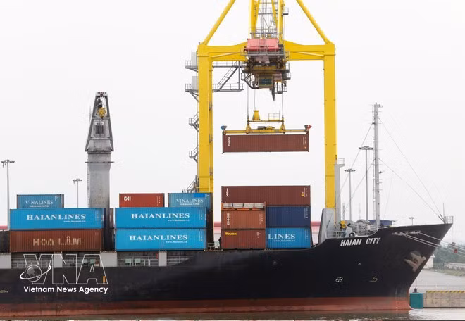 Carga y descarga de mercancías de importación y exportación en el puerto MPC Hai Phong. (Foto: VNA)