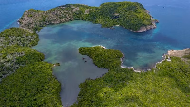 Vista aérea del Parque Nacional de Con Dao.