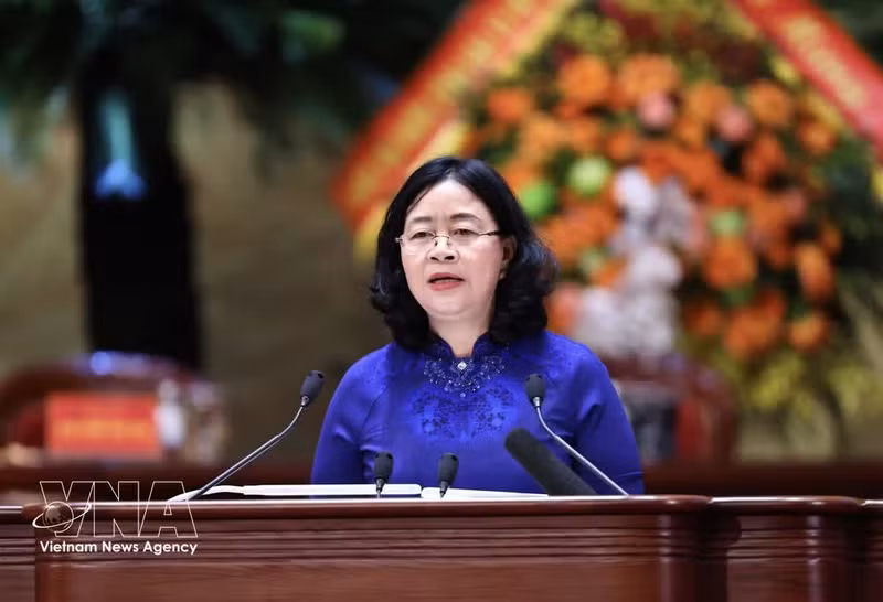 La miembro del Buró Político y presidenta del Comité Central del FPV para el mandato 2026-2031, Bui Thi Minh Hoai. (Foto: VNA)