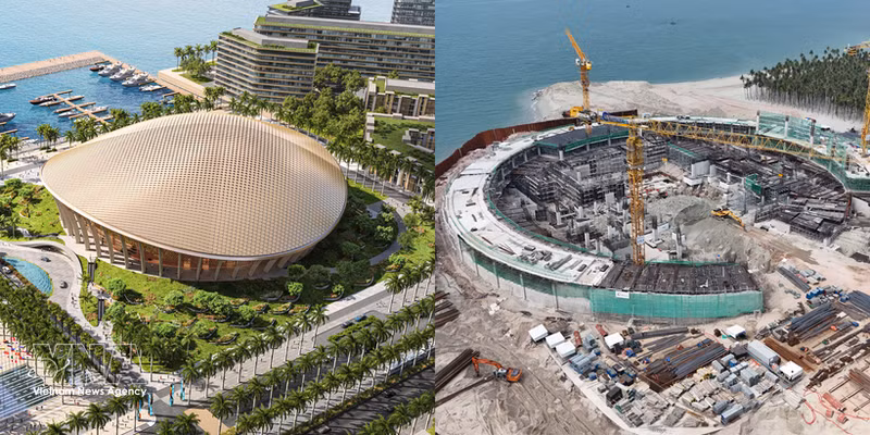 El Centro de Convenciones APEC y el Teatro Multifuncional avanzan a un ritmo acelerado (Foto: VNA)
