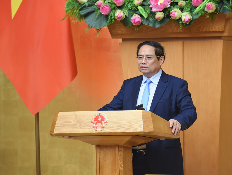 El primer ministro vietnamita, Pham Minh Chinh, habla en el evento. (Foto: VNA)