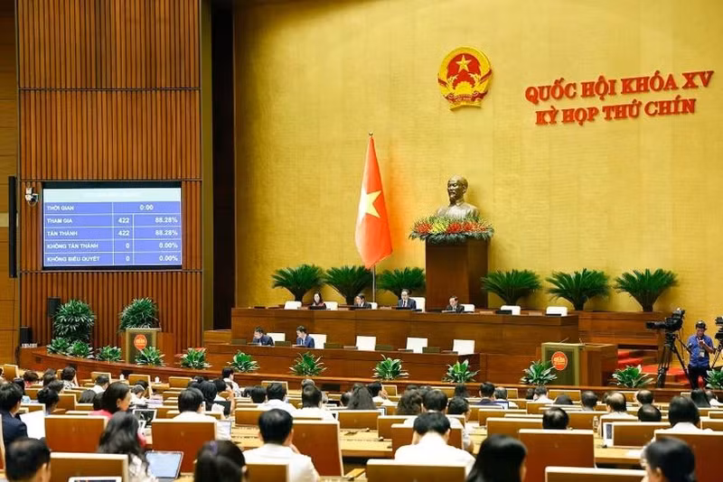 Los delegados votan la resolución para establecer el Consejo Electoral Nacional (Foto: VNA)