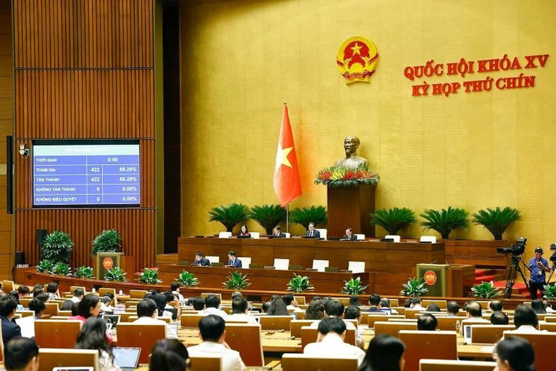 Los delegados votan la resolución para establecer el Consejo Electoral Nacional (Foto: VNA)