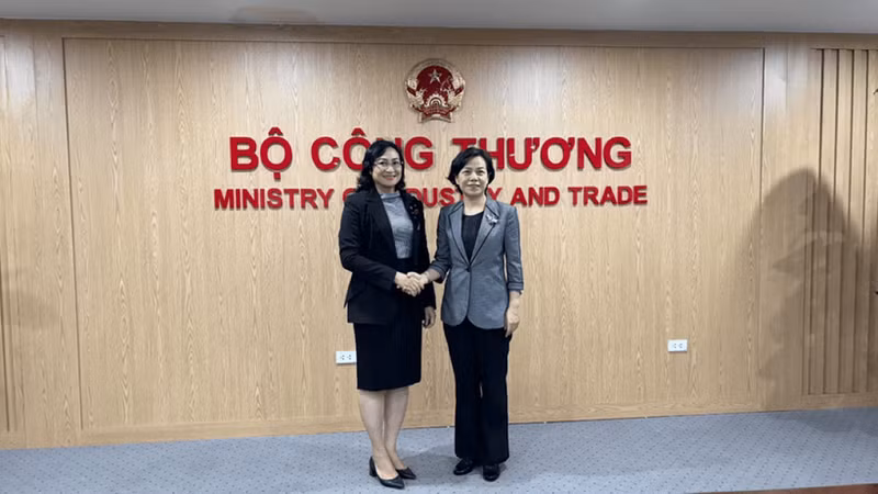 La viceministra de Industria y Comercio de Vietnam, Phan Thi Thang, se reúne con Zhang Min, vicegobernadora de la provincia china de Henan (Foto: VNA)