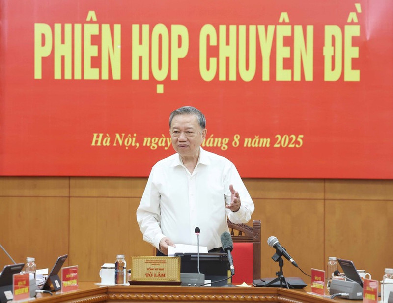 El secretario general del Partido Comunista de Vietnam, To Lam, interviene en la cita (Foto: VNA)