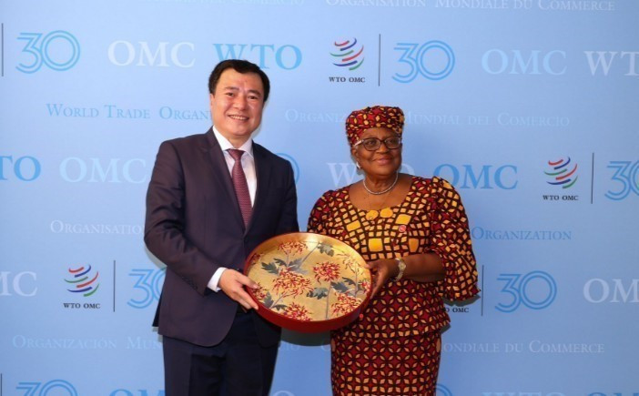 El viceministro de Industria y Comercio, Nguyen Sinh Nhat Tan y la directora general de la OMC, Ngozi Okonjo-Iweala (Foto: VNA)