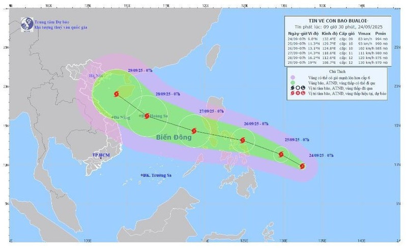Tormenta Bualoi se convertirá en el tifón No.10 al entrar al Mar del Este. (Foto: Centro Nacional de Pronóstico Hidrometeorológico de Vietnam)