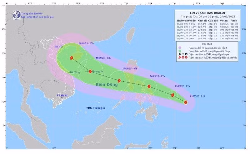 Tormenta Bualoi se convertirá en el tifón No.10 al entrar al Mar del Este. (Foto: Centro Nacional de Pronóstico Hidrometeorológico de Vietnam)