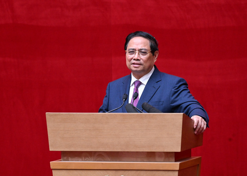 El primer ministro Pham Minh Chinh habla en el evento. (Foto: Nhan Dan)