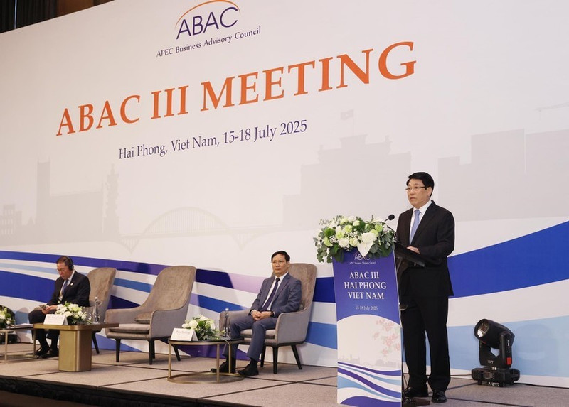 El presidente Luong Cuong interviene en la tercera reunión del Consejo Asesor Empresarial de la APEC. (Foto: VNA)