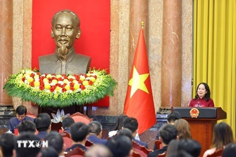 La vicepresidenta de Vietnam, Vo Thi Anh Xuan, habla en el evento. (Foto: VNA)