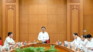 El miembro del Buró Político e integrante permanente del Secretariado del Comité Central del Partido Comunista de Vietnam (PCV), Tran Cam Tu, habla en la cita (Foto: Nhan Dan)
