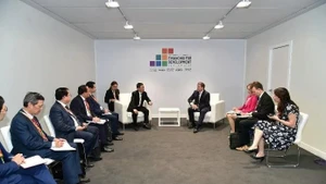 En la reunión entre el viceprimer ministro vietnamita Ho Duc Phoc y el ministro de Comercio Exterior y Cooperación al Desarrollo de Finlandia, Ville Tavio. (Foto: VNA)