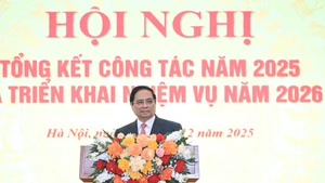 El primer ministro de Vietnam, Pham Minh Chinh, habla en la conferencia. (Foto: Nhan Dan)