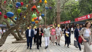 La delegación visita la reliquia nacional especial de Huong Son. (Foto: VNA)