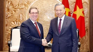 El secretario general del Partido Comunista de Vietnam (PCV), To Lam, recibe al enviado especial del Partido Comunista y del Estado cubano, miembro del Buró Político y canciller Bruno Rodríguez Parrilla (Foto: VNA)