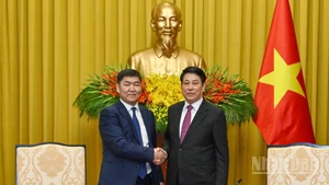 El presidente de Vietnam, Luong Cuong, recibe al titular del Tribunal Supremo de Mongolia, Ganzorig Damdin. (Foto: Nhan Dan)