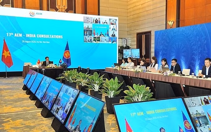 El evento celebrado de forma virtual fue copresidido por el Ministro de Industria y Comercio de Vietnam, Tran Tuan Anh, y su par indio, Piyush Goyal. (Fotografía: congthuong.vn)