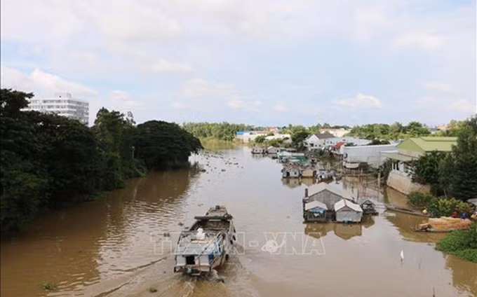 Trabajdores vietnamitas cruzan el río para regresar al país. (Fotografía: VNA)