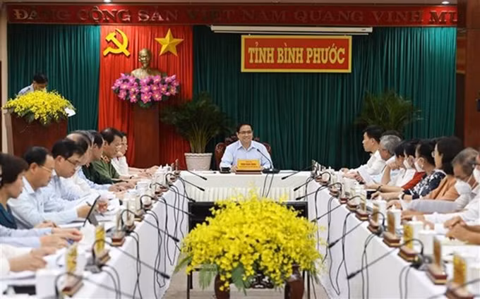 El primer ministro vietnamita, Pham Minh Chinh, en la reunión. (Fotografía: VNA)