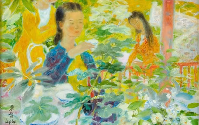 La pintura al óleo "L'heure du the" (Fiesta del Té).