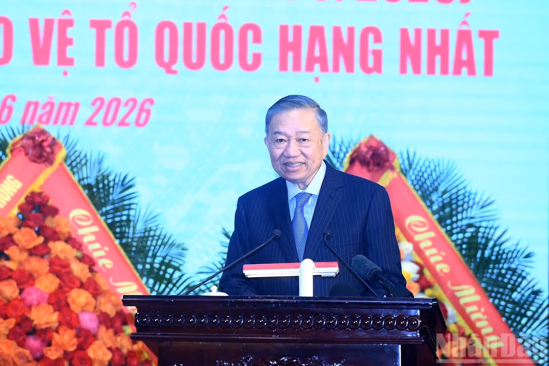 El mandatario vietnamita To Lam toma la palabra en la ceremonia.
