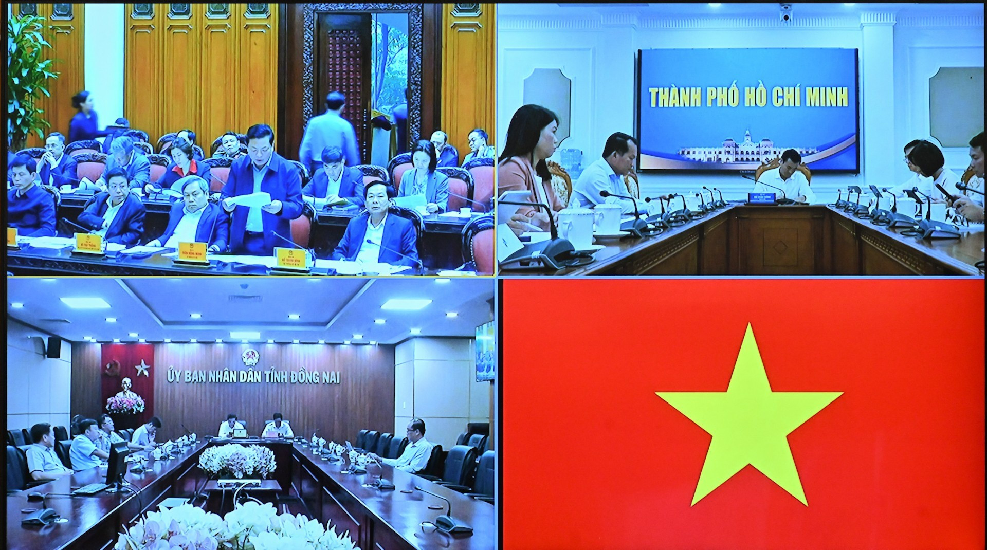 La reunión se celebra en la Oficina Gubernamental en Hanói y se conecta en línea con las localidades.