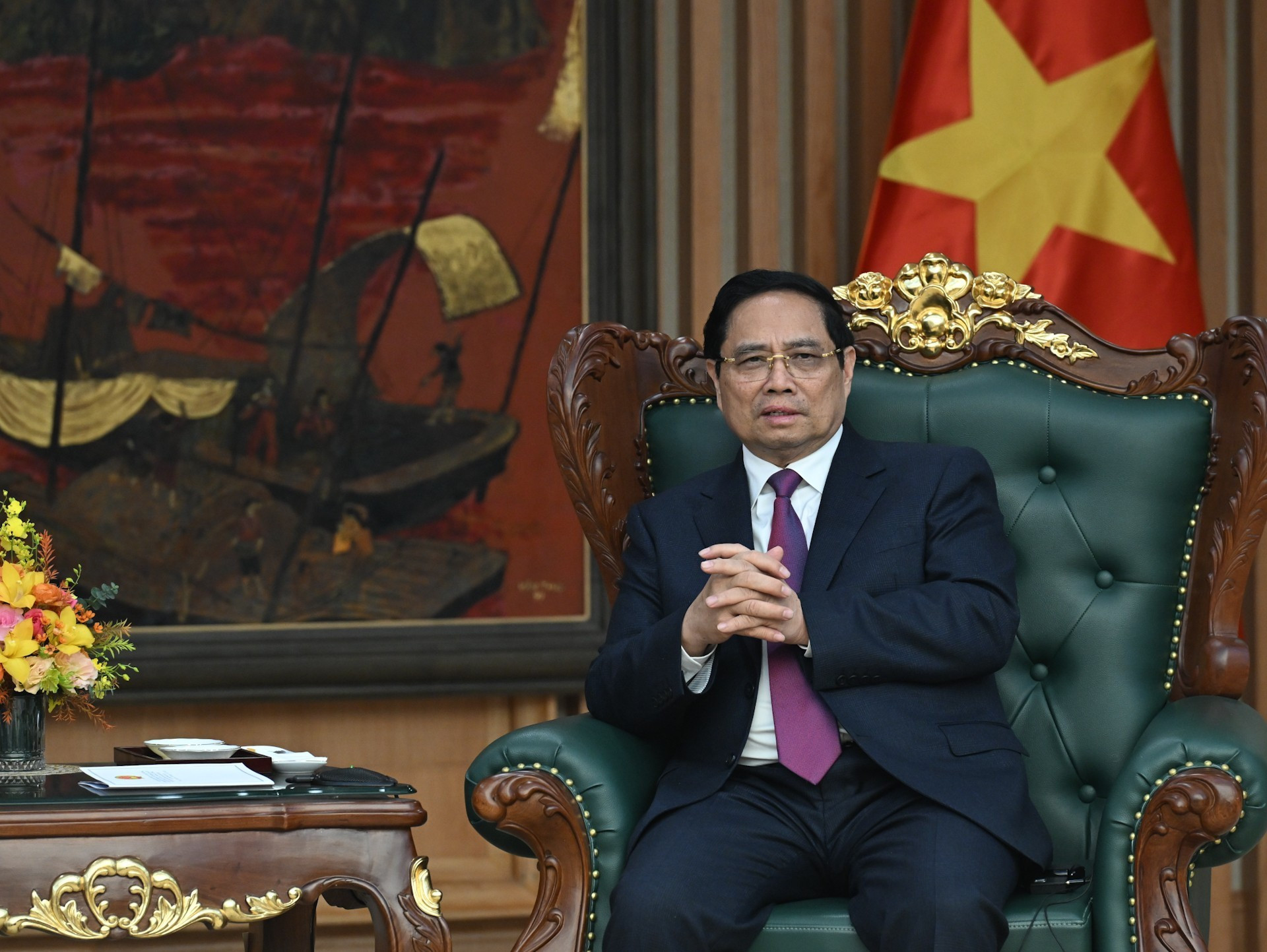 El premier vietnamita Pham Minh Chinh habla en el encuentro.