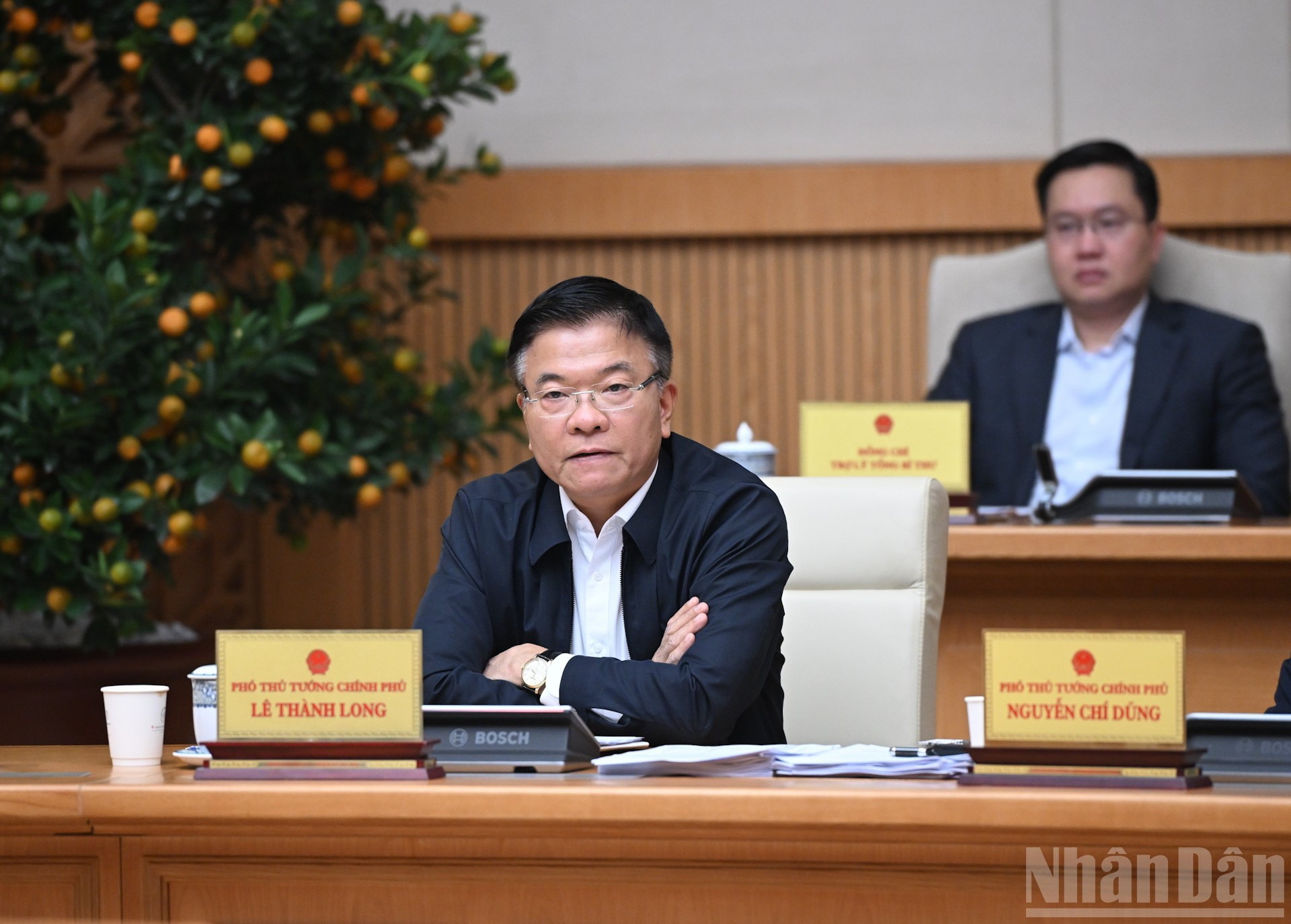 El viceprimer ministro Le Thanh Long habla en la cita.