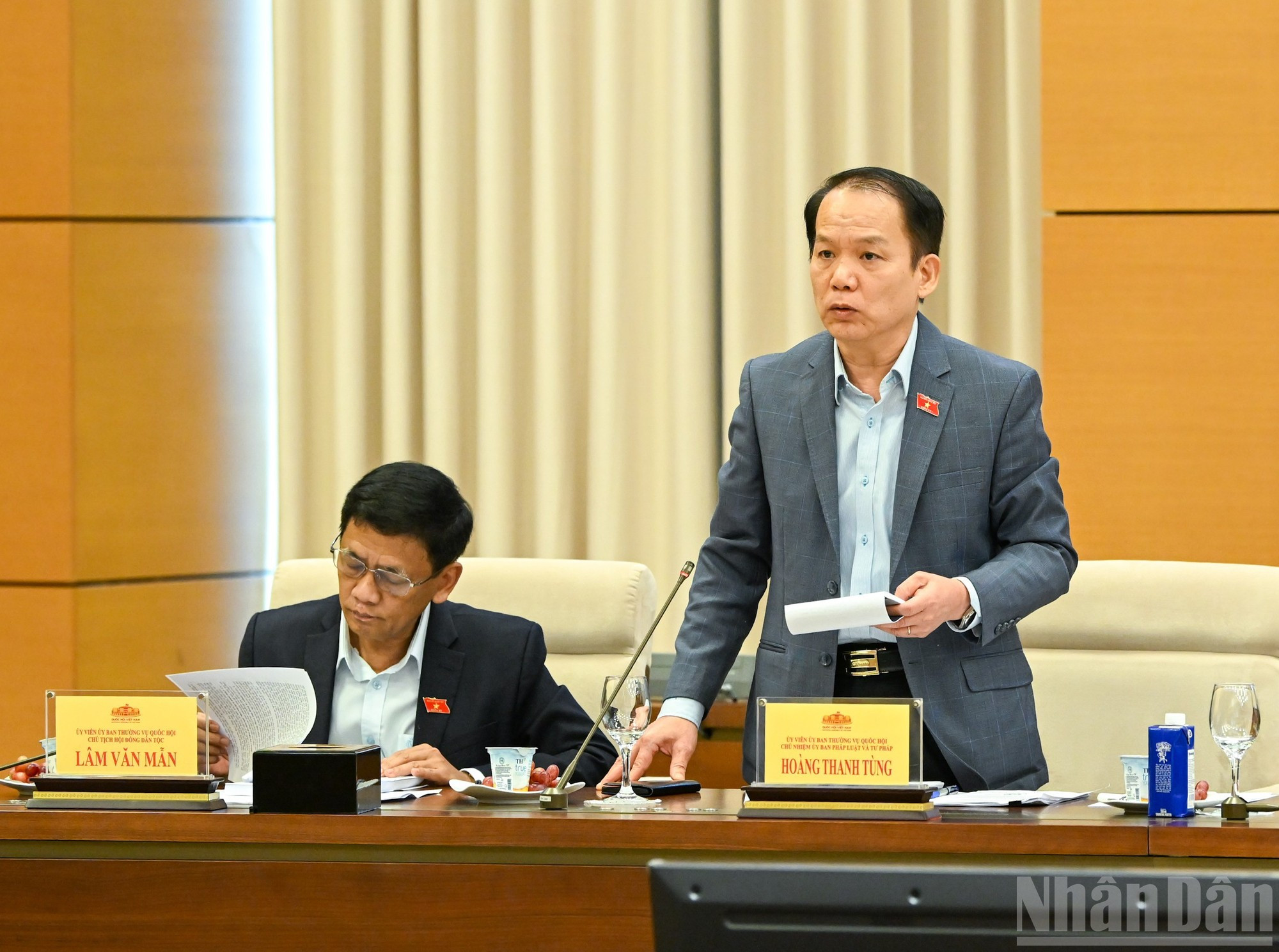 El presidente de la Comisión de Derecho y Justicia, Hoang Thanh Tung, habla en la reunión.