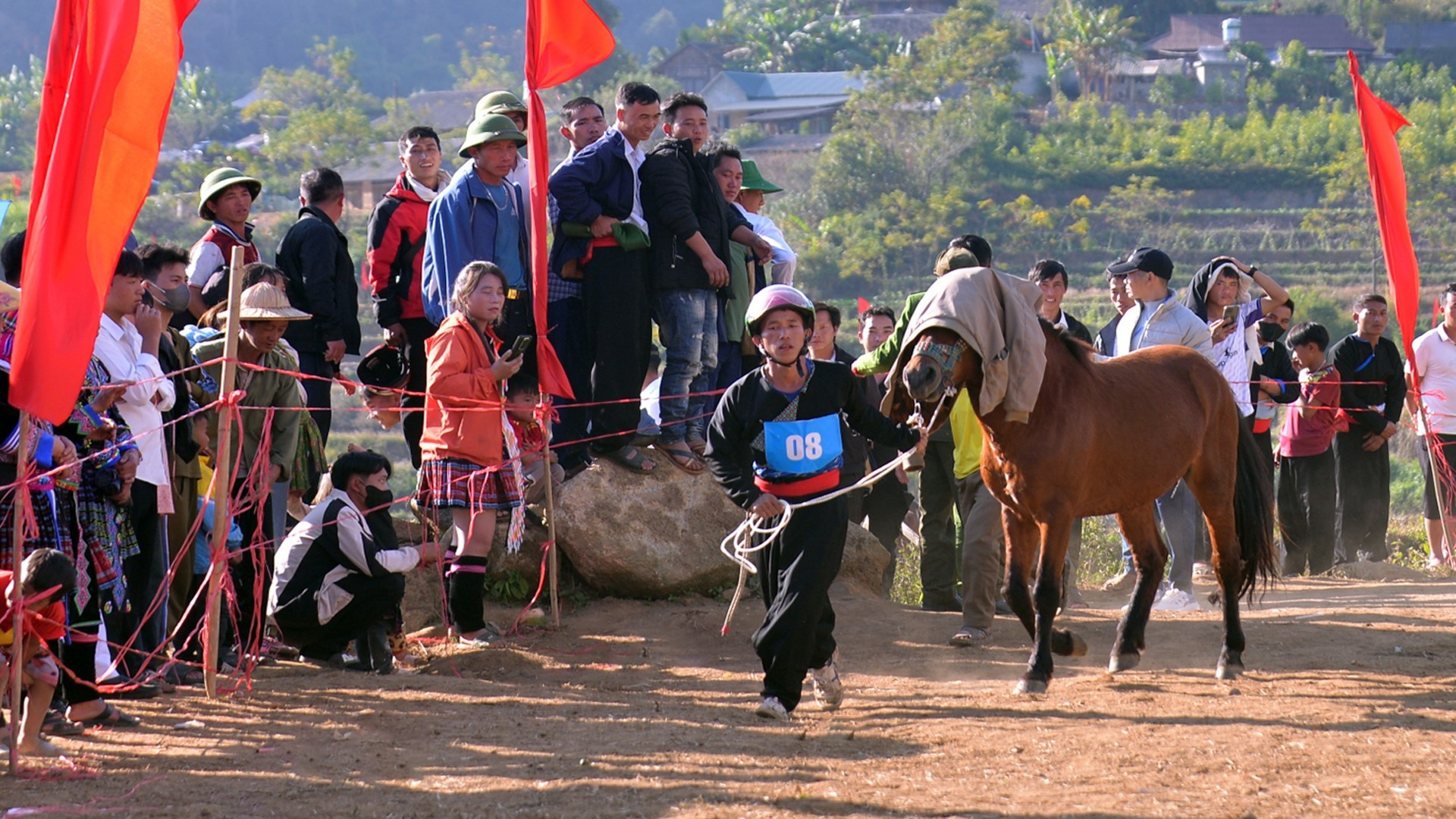 Sin más entrenamiento que el trabajo diario, los caballos suelen ponerse nerviosos ante el público, por lo que sus dueños les vendan los ojos para tranquilizarlos antes de la arrancada.