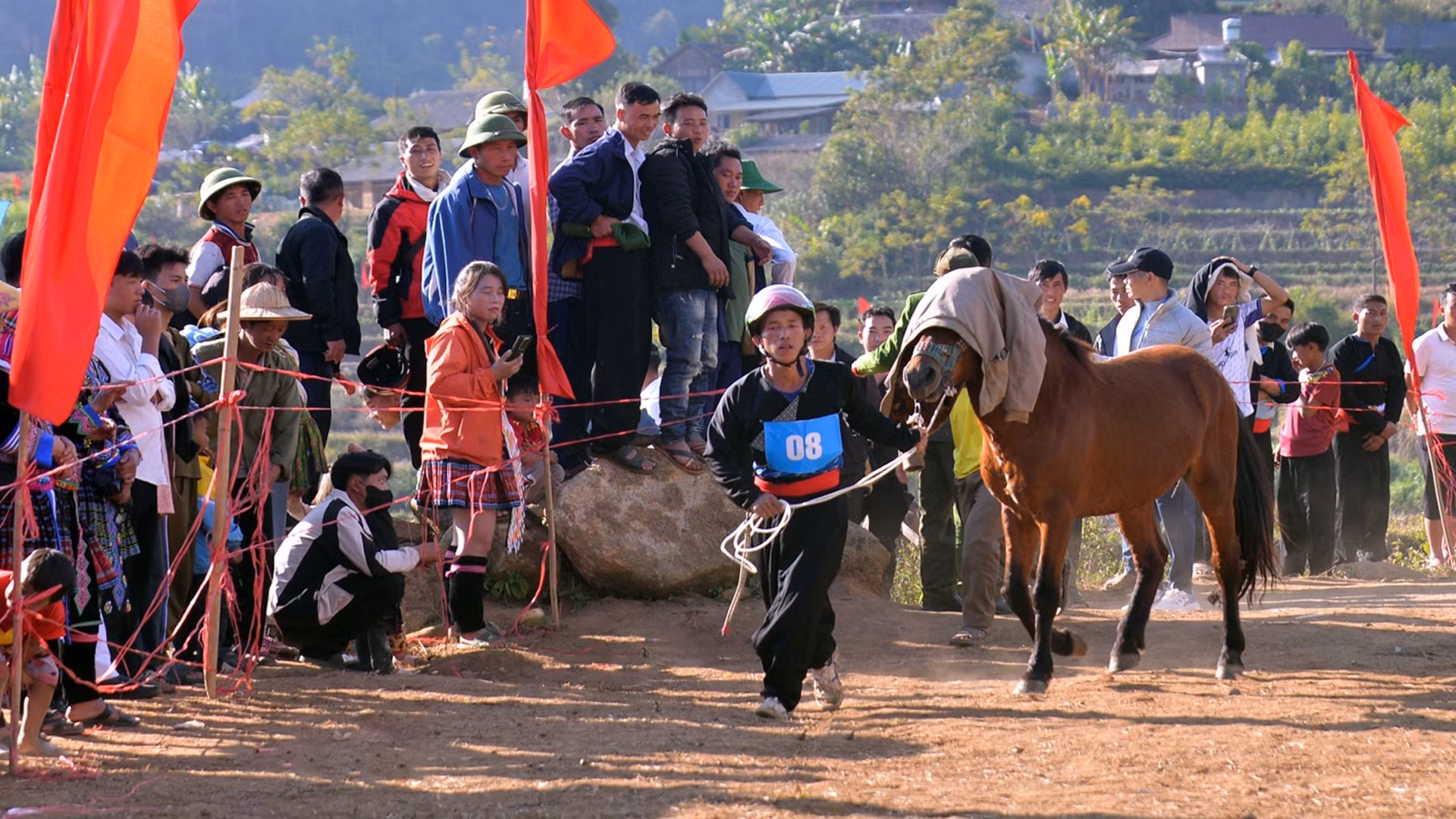 Sin más entrenamiento que el trabajo diario, los caballos suelen ponerse nerviosos ante el público, por lo que sus dueños les vendan los ojos para tranquilizarlos antes de la arrancada.