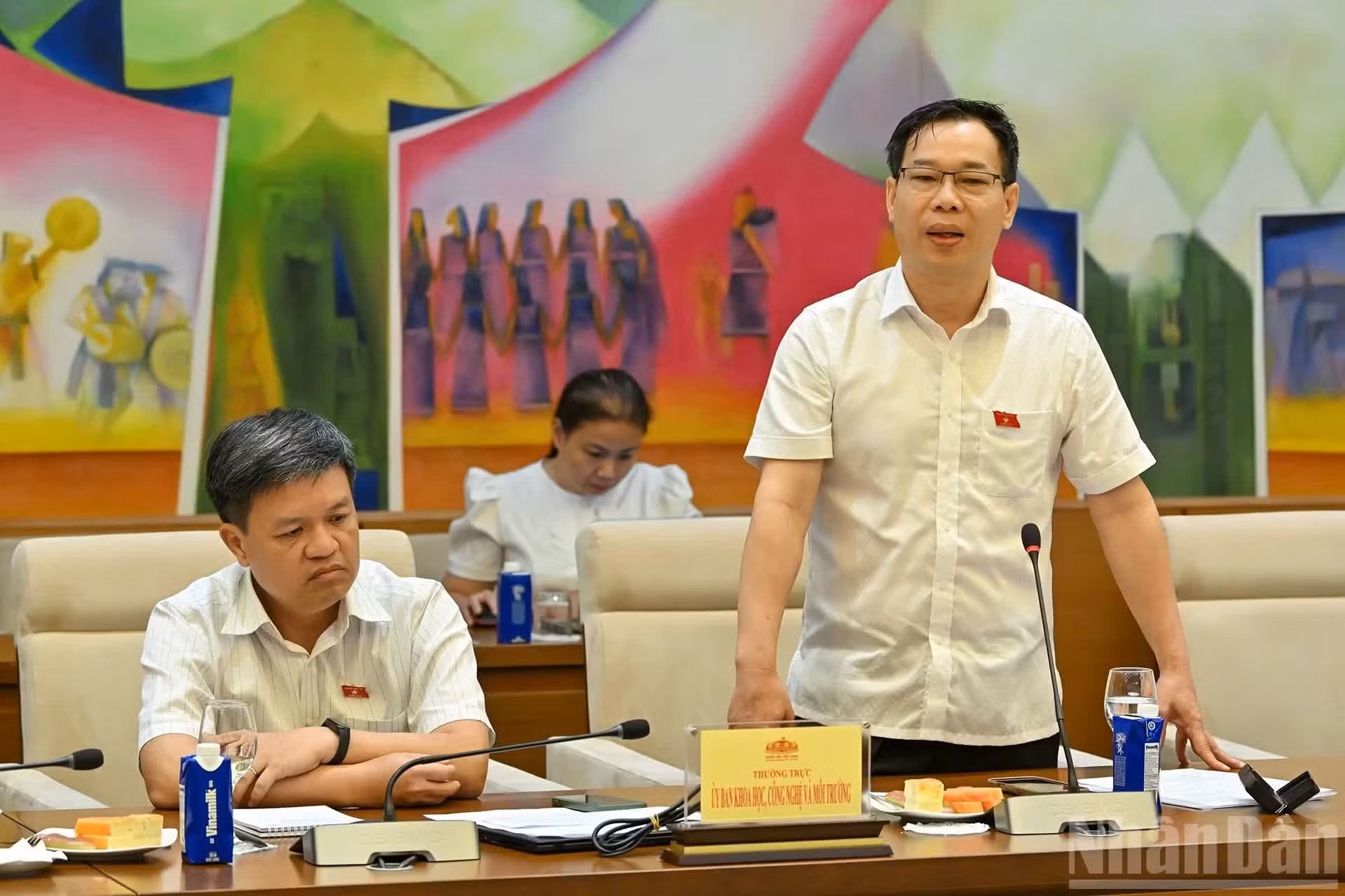 Do Duc Hong Ha, subjefe de la Comisión de Ciencia, Tecnología y Medio Ambiente de la Asamblea Nacional, habla en la reunión.