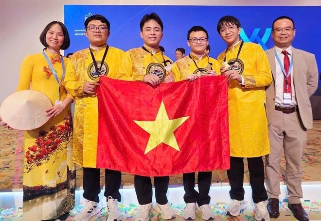El equipo vietnamita ganó cuatro medallas de oro en la Olimpiada Internacional de Química de 2025. (Foto: Ministerio de Educación y Formación) El equipo vietnamita ganó cuatro medallas de oro en la Olimpiada Internacional de Química de 2025. (Foto: Ministerio de Educación y Formación)