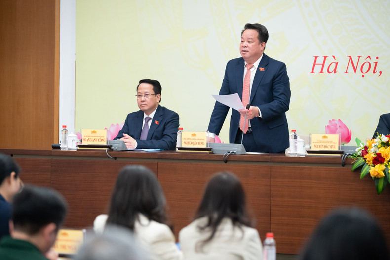 El vicepresidente de la Comisión de Defensas, Seguridad y Relaciones Exteriores de la AN, Nguyen Quoc Hung, interviene en la cita. (Foto: daibieunhandan.vn)