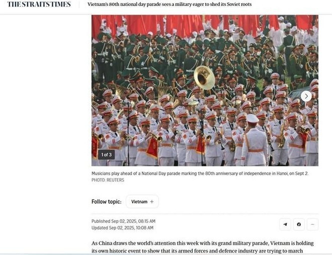 El artículo publicado en The Straits Times (Foto: VNA) El artículo publicado en The Straits Times (Foto: VNA)