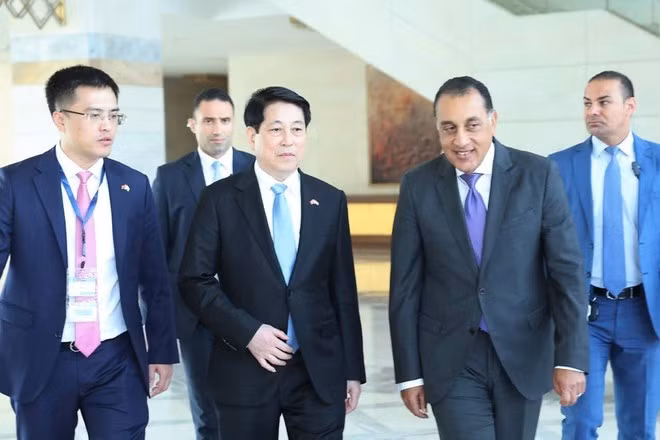 El presidente de Vietnam, Luong Cuong, se reúne con el primer ministro de Egipto, Mostafa Madbouly. (Foto: VNA)