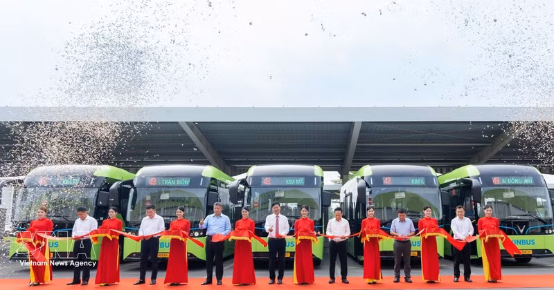 Hanói impulsa la transición hacia una flota de autobuses 100% eléctricos (Foto: VNA)