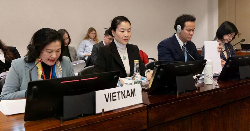 La viceministra vietnamita del Interior, Nguyen Thi Ha, presenta el noveno informe nacional ante el Comité de las Naciones Unidas (ONU) para la Eliminación de la Discriminación contra la Mujer (Foto: VNA)