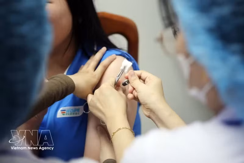 Una trabajadora sanitaria administra la vacuna contra el VPH de forma gratuita a una niña en la ciudad de Da Nang. (Foto: VNA)