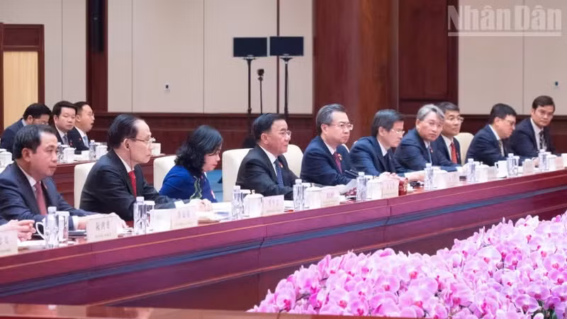 El dirigente partidista de Vietnam, Tran Cam Tu, toma la palabra en el encuentro.