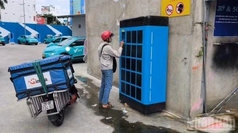 Un armario para el intercambio de baterías de motocicletas eléctricas en Ciudad Ho Chi Minh. (Fuente: Internet)