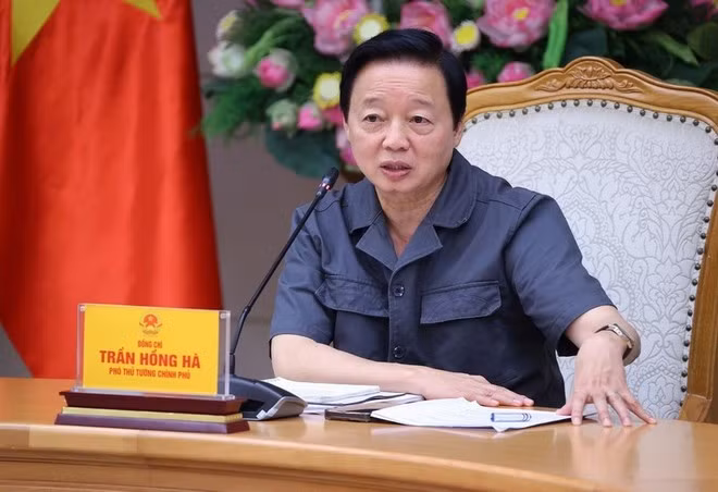El viceprimer ministro vietnamita Tran Hong Ha interviene en la reunión (Foto: VNA)