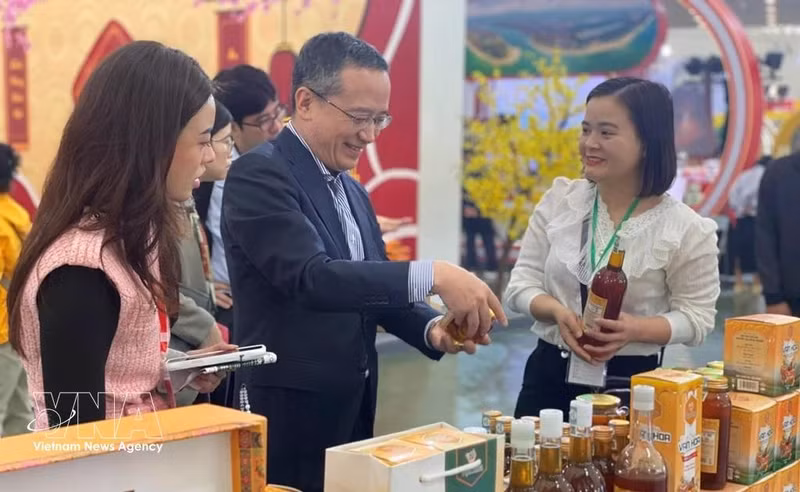 La Organización de Comercio Exterior de Japón en Hanói (JETRO Hanói), encabezada por su representante jefe, Ozasa Haruhiko, realiza una visita de trabajo a la primera Feria de Primavera 2026. (Fuente: VNA)